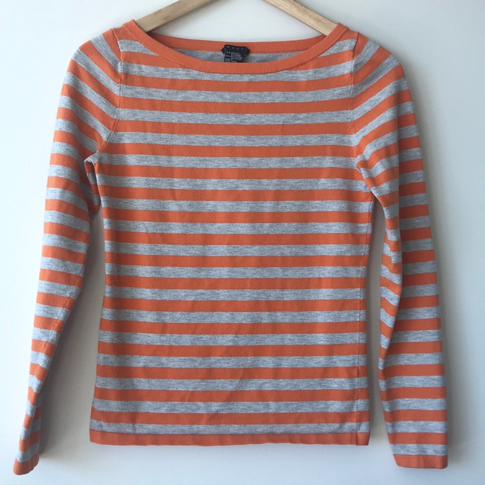 Theory Grey & Orange Striped Sweater